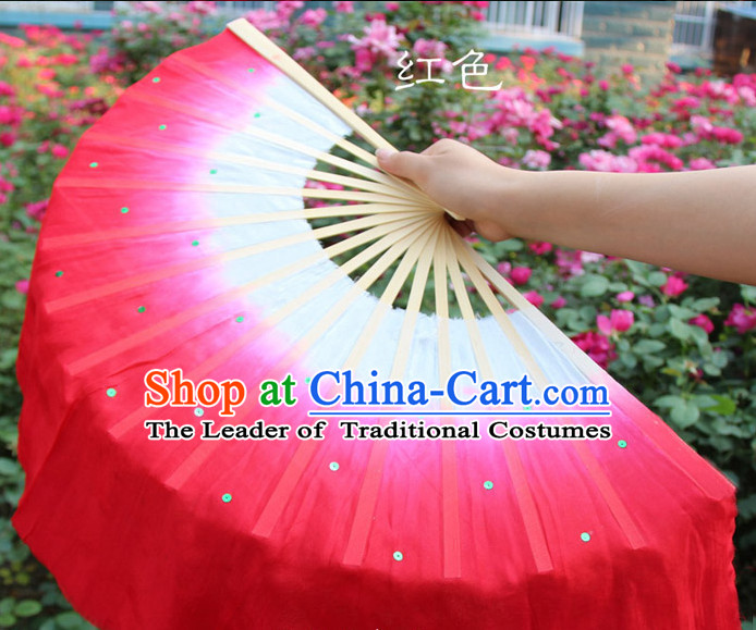 White to Red Color Transition Traditional Chinese Pure Silk Dance Fan
