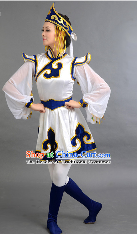 Traditional Chinese Ethnic Mongolian Dance Costumes Custom Dance Costume Folk Dancing Chinese Dress Cultural Dances and Headdress Complete Set