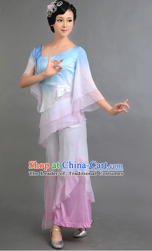 Traditional Chinese Fan Dance Costumes Custom Dance Costume Folk Dancing Chinese Dress Cultural Dances and Headdress Complete Set