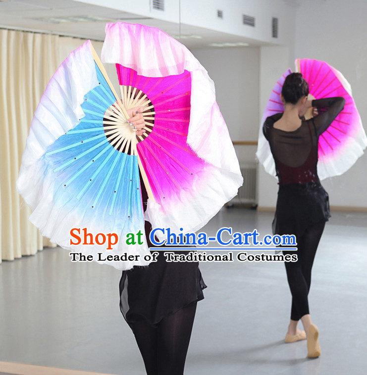 Professional Traditional Chinese Beijing Dance Academy Color Transition Two Colors Two Sides Pure Silk Dance Fan
