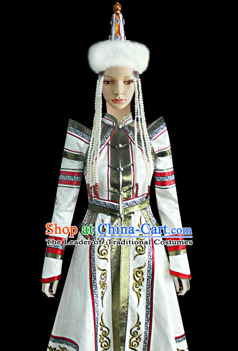 Chinese Mongolian People Yuan Dynasty Mongolians Dance Costumes Queen Princess Empress Clothing Dress Garment Complete Set for Women Girls