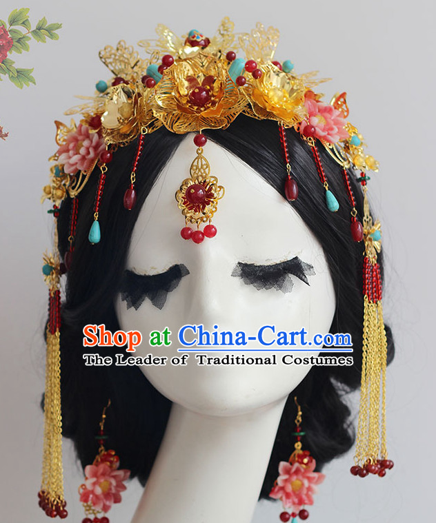 Handmade Asian Chinese Classical Wedding Hair Accessories Fascinators Hair Sticks Hairpins Hair Bows Hair Pieces Bridal Hair Clips Phoenix Crown