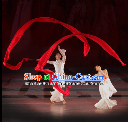 Traditional Red Silk Dance Ribbon Pair