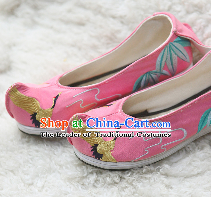 Handmade Chinese Ancient Embroidered Crane Princess Shoes for Women and Girls