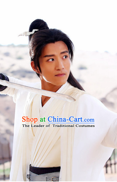 Ancient Chinese Fashion Black Long Wigs and Hair Accessory for Men or Boys