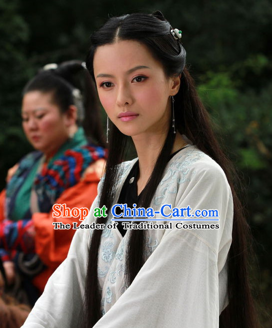 Ancient Chinese Traditional Style Musician Fairy Long Black Wigs for Women Girls