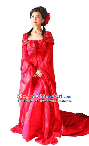 Ancient Chinese Style Red Wedding Dress Costumes Dress Authentic Clothes Culture Han Dresses Traditional National Dress Clothing and Headpieces Complete Set for Brides