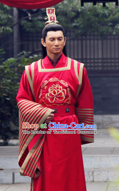 Traditional Chinese Ancient Hanfu Male Wedding Dresses and Coronet Complete Set
