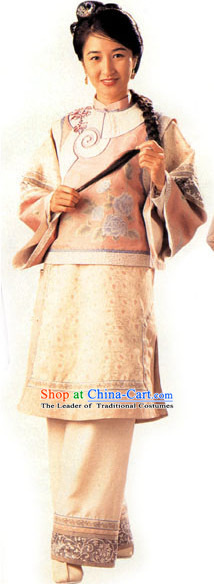 Traditional Chinese Ancient Wife Costume and Headdress Complete Set