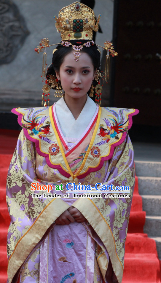 Traditional Chinese Ancient Queen Costumes and Hairpieces Complete Set for Women