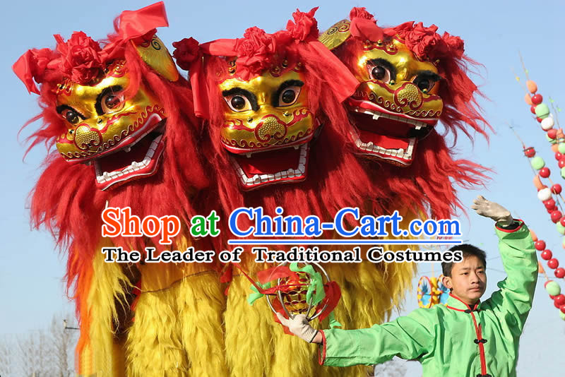 Chinese Traditional Hebei Province Northern Lion Dancing Costume Complete Set for Kids