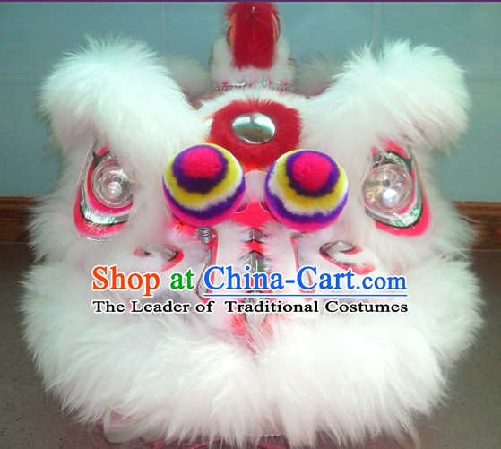 Top White Long Wool Ancient Chinese Traditional Lion Dance Costumes Complete Set