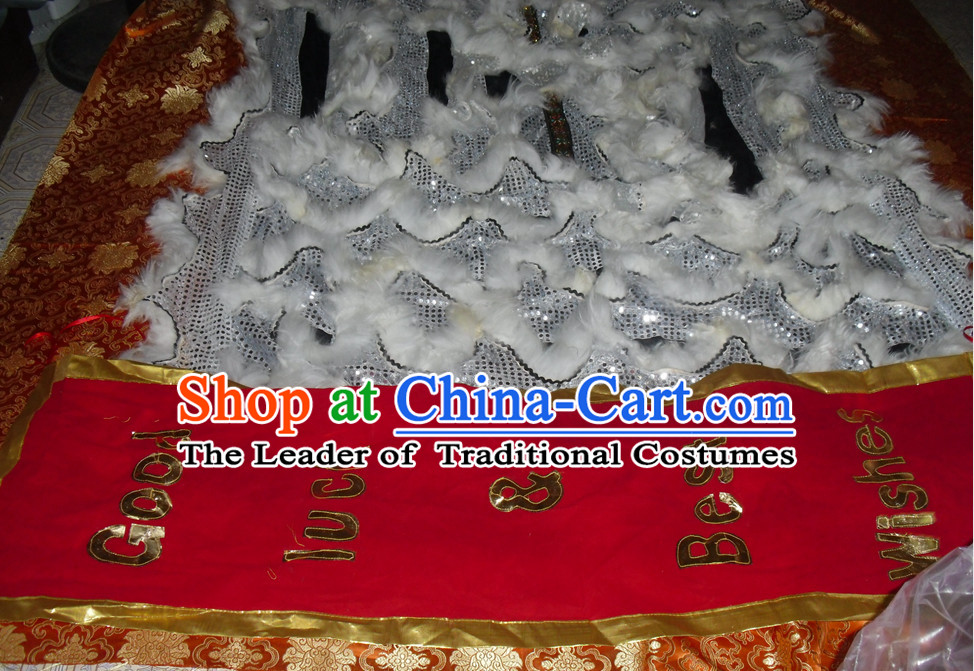 White Wool Top Asian Chinese Lion Dance Troupe Performance Suppliers Pants Equipments Art Instruments Lion Tail Costumes