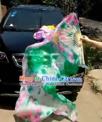 Pure Silk Chinese Color Transition Long Silk Dance Ribbon Fan