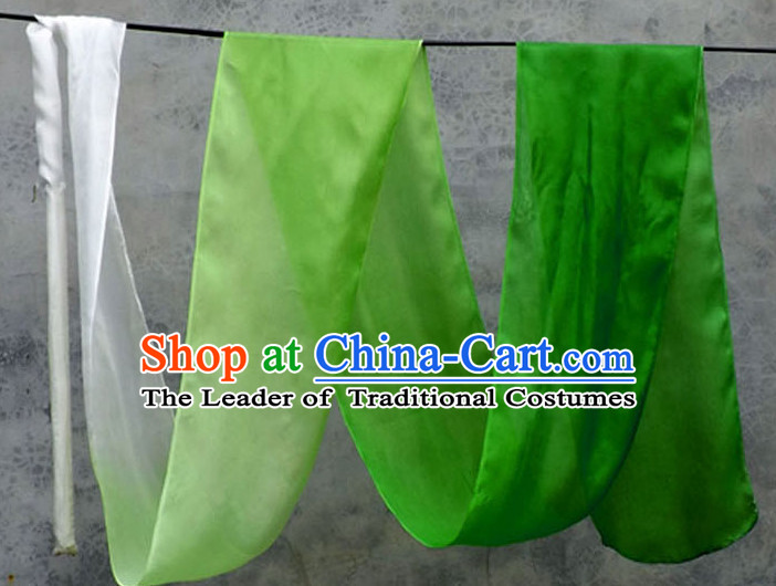Top 3 Meters Pure Silk White to Green Color Changing Colr Change Dance Ribbon Dancing Ribbons