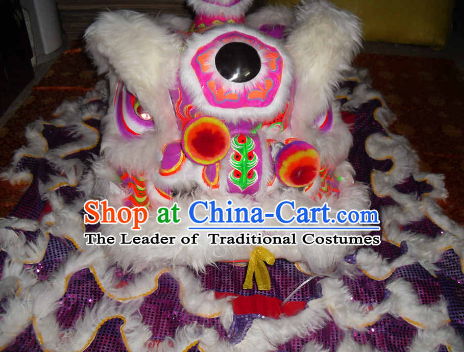 Top Puprle Color White Wool Competition and Parade Lion Dancing Instruments Complete Set