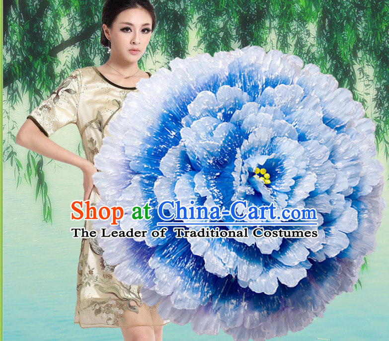 Blue Traditional Dance Peony Umbrella Props Flower Umbrellas Dancing Prop Decorations for Women Men Adults