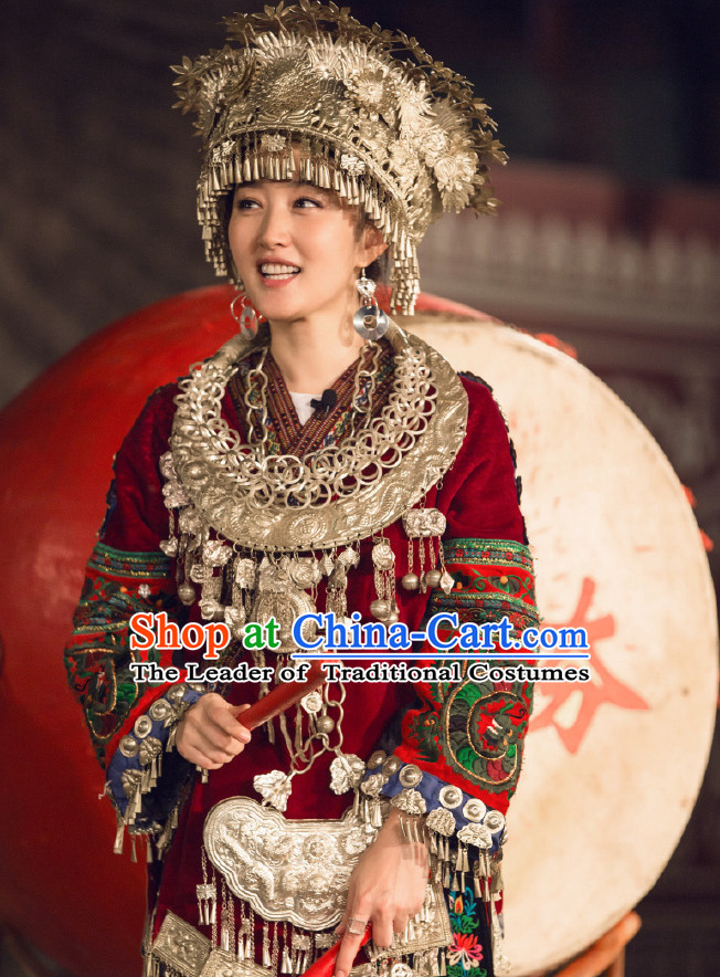 Chinese Miao Ethnic Dance Costume Folk Dancing Costumes Traditional Chinese Dance Costumes Asian Dancewear Complete Set for Women Girls