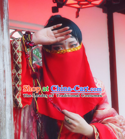 Red Chinese Ancient Style Mysterious Lady Face Veil
