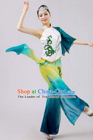 Chinese Theater Traditional Dance Ribbon Dancing Long Sleeve Leotard China Fan Dance Costume Complete Set for Women Girls