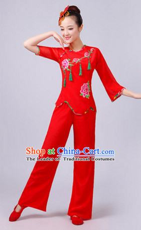 Chinese Theater Traditional Dance Ribbon Dancing Long Sleeve Leotard China Fan Dance Costume Complete Set for Women Girls