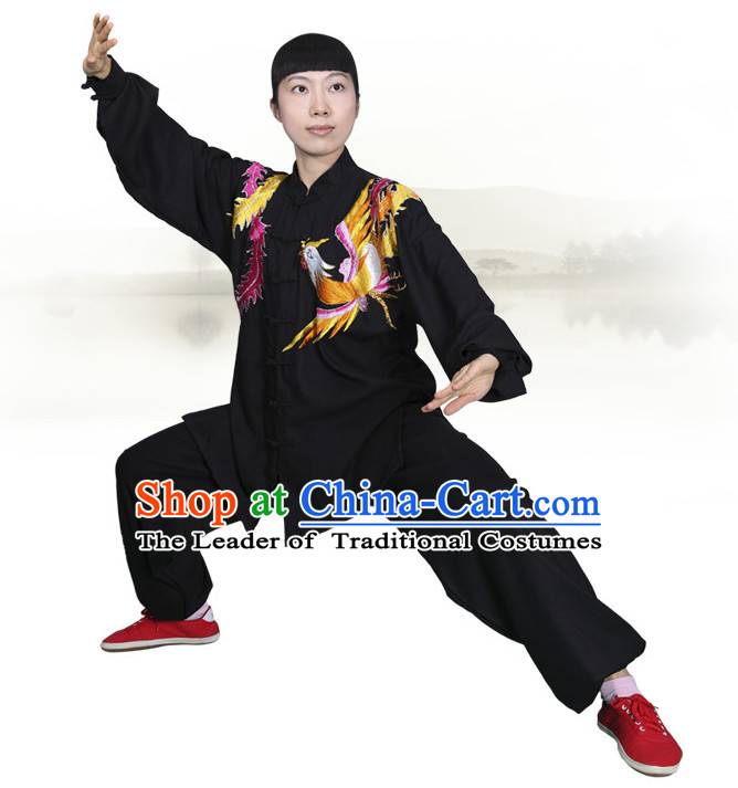Asian Championship Embroidered Phoenix Kung Fu Martial Arts Uniform Suit for Women Girls