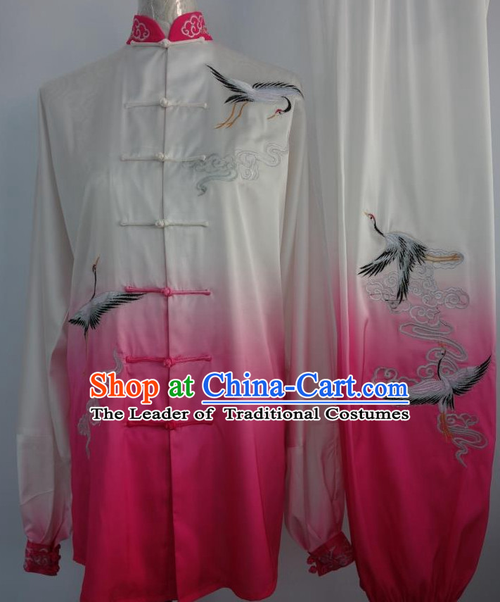 Top Asian Championship Color Changing Gradient Embroidered Crane Kung Fu Martial Arts Uniform Suit for Women Men