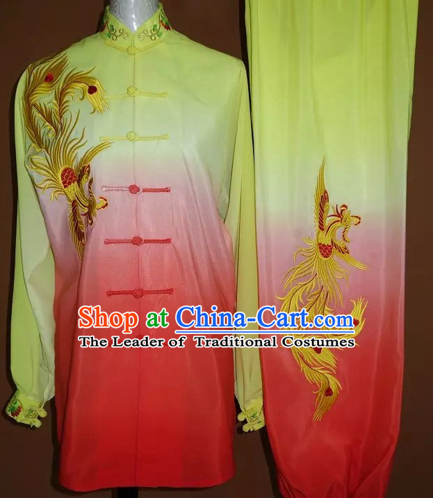 Top Gold Asian Championship Embroidered Phoenix Kung Fu Martial Arts Uniform Suit for Women Men