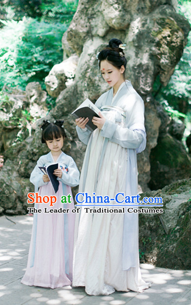Grey Color Chinese Traditional Tang Dynasty Han Fu Costumes Complete Set