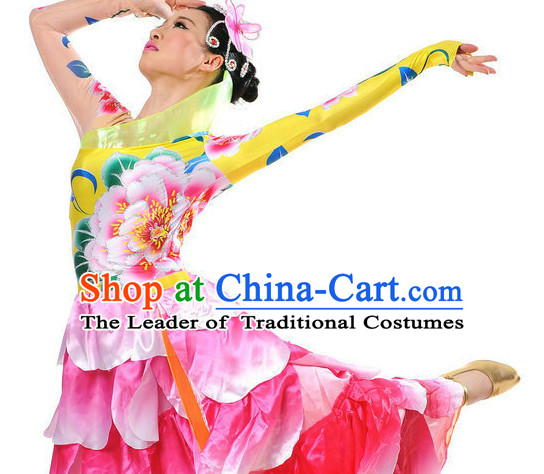Traditional Chinese Stage Performance Ethnic Flower Dancing Costumes for Women Girls