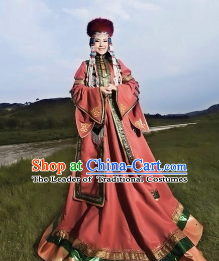 Traditional Chinese Mongolian Empress Garment Clothing Complete Set for Women