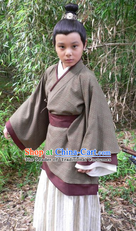 Chinese Ancient Hanfu Kids's Clothing _ Apparel Chinese Traditional Dress Theater and Reenactment Costumes and Hat Complete Set