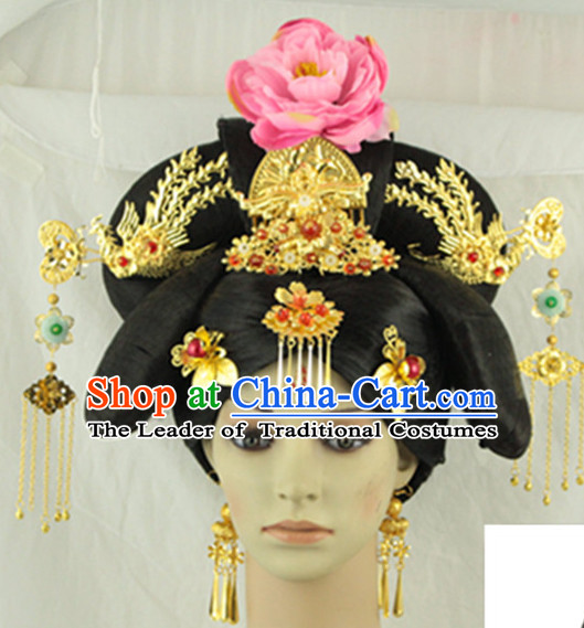 Traditional Chinese Style Black Wigs and Hairpins for Women