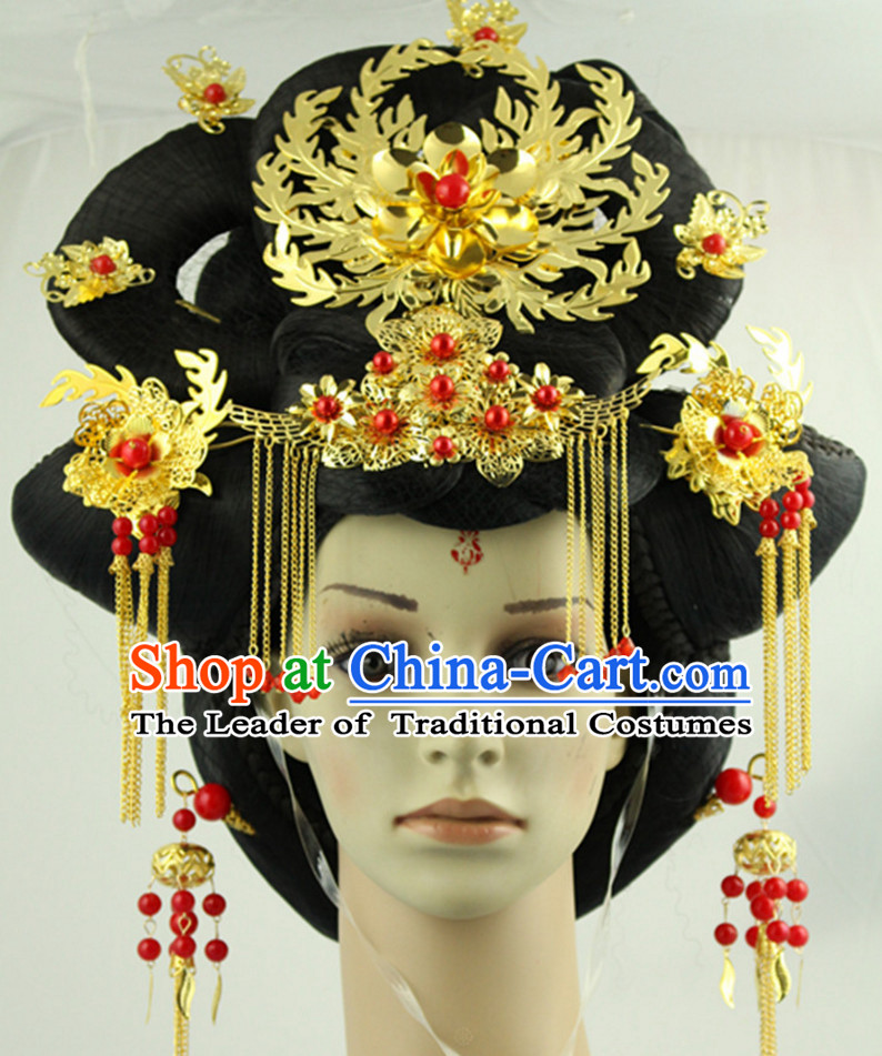Traditional Chinese Style Black Wigs and Hairpins for Women
