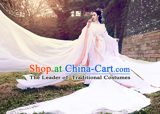 Top White Chinese Imperial Royal Princess Traditional Wear Queen Dresses Fairy Cosplay Costumes Ideas Asian Cosplay Supplies Complete Set