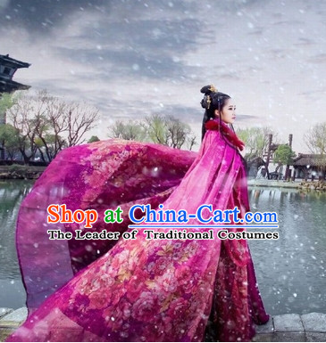 Top Red Chinese Princess Mantle Hanfu Costumes Theater and Reenactment Costumes and Headgear Complete Set for Women