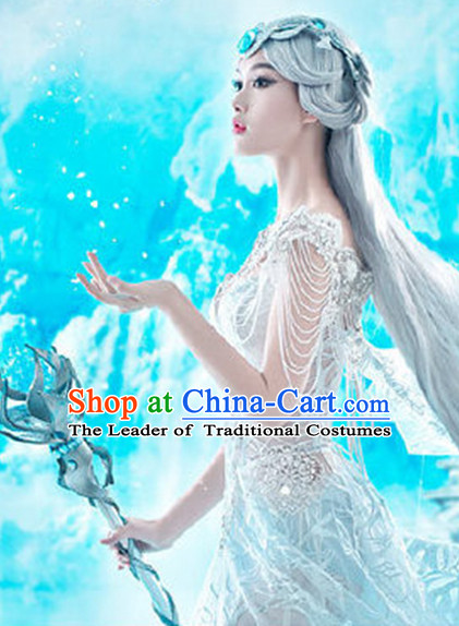 Chinese Fancy Cosplay Clothing Dresses and Hair Ornaments Complete Set