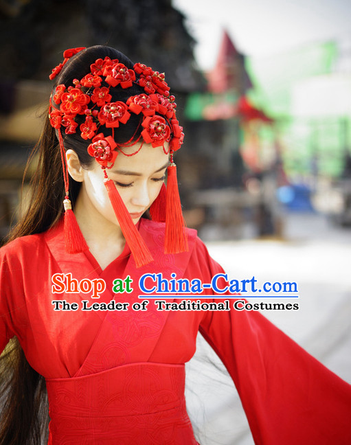 China Ancient Red Hanfu Wedding Headpieces