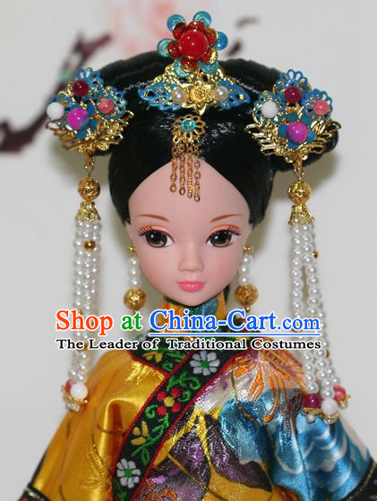 Traditional Chinese Qing Empress Headpiece Princess Headdress Palace Hair Decorations Royal Hair Sticks Head Gear Hair Decoration Set