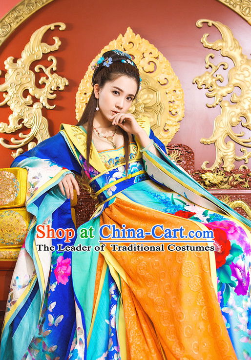 Ancient Chinese Aristocrat Clothing and Headpieces Complete Set for Women Girls