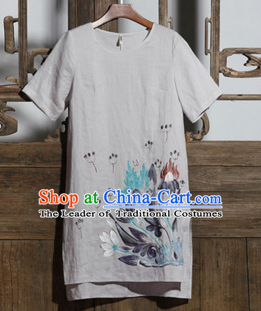 Top Chinese Traditional Hands Painted Castor Blouse Clothing for Ladies