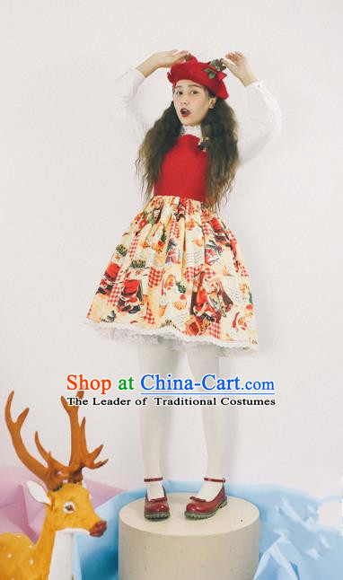 Traditional Classic Women Clothing, Traditional Classic Christmas One-piece Dress, British Restoring Ancient Vest Christmas Skirt for Women