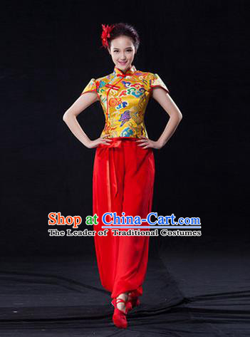 Traditional Chinese Classical Ink Painting Yangko Dance Dress, Yangge Fan Dancing Costume, Folk Dance Yangko Costume for Women