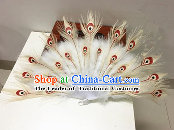 Traditional Chinese Ancient Han Dynasty Imperial Princess Peacock Feathers Fan for Women