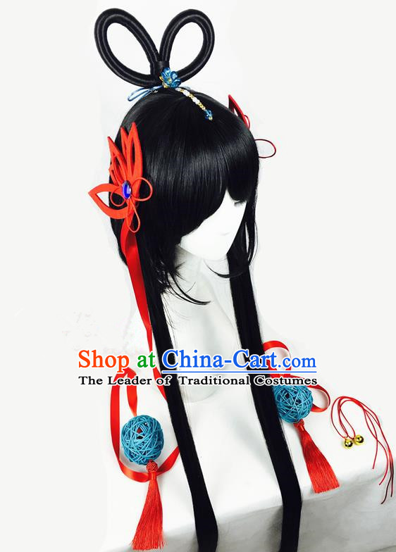 Traditional Chinese Ancient Jewelry Accessories, Ancient Chinese Imperial Princess Hairpin Hair Accessories and Wigs Complete Set for Women