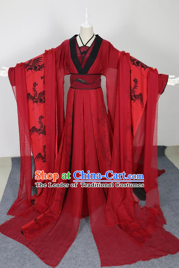 Traditional Chinese Ancient Princess Red Costumes, Chinese Tang Dynasty Imperial Princess Wedding Beide Embroidery Clothes Complete Set for Women