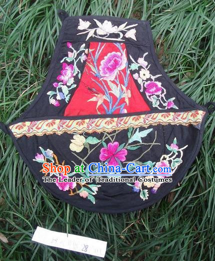Traditional Chinese Miao Nationality Dancing Costume Apron, Hmong Female Folk Dance Ethnic Pinafore, Chinese Minority Nationality Handmade Embroidery Waist Pack for Women
