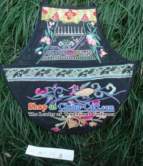 Traditional Chinese Miao Nationality Dancing Costume Apron, Hmong Female Folk Dance Ethnic Chest Wrap, Chinese Minority Nationality Handmade Embroidery Waist Pack for Women
