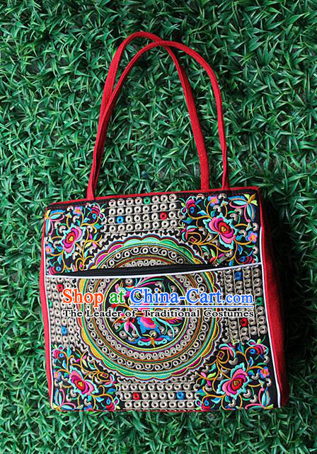 Traditional Chinese Miao Nationality Palace Handmade Single-Sided Embroidery Butterfly Handbag Hmong Handmade Embroidery Canvas Single Shoulder Bags for Women