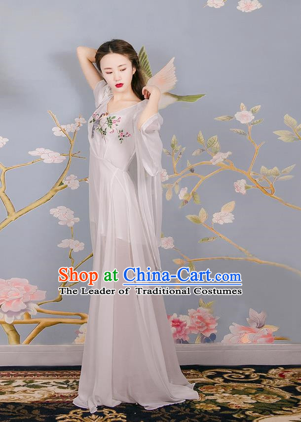 Traditional Classic Women Clothing, Traditional Classic Chinese Chiffon Delicate Embroidery Dress, Long Skirt for Women